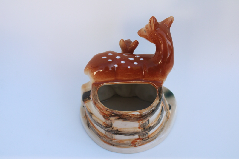 photo of vintage Japan ceramic planter pot doe deer and fawn, mother & baby  #2