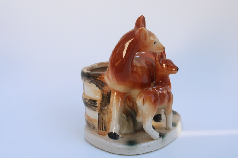 photo of vintage Japan ceramic planter pot doe deer and fawn, mother & baby  #4