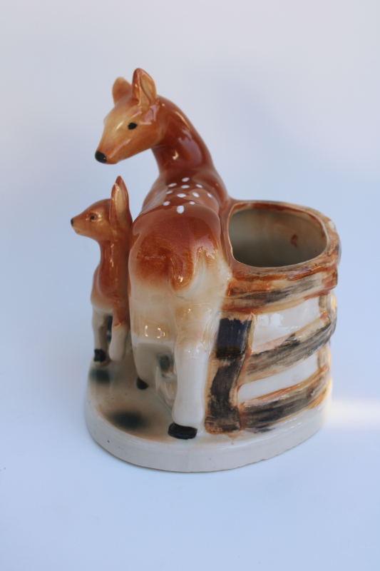 photo of vintage Japan ceramic planter pot doe deer and fawn, mother & baby  #5