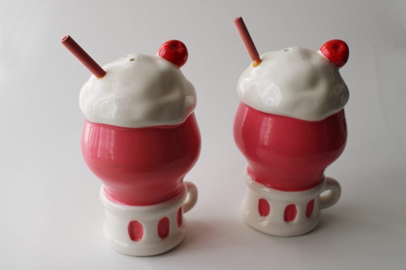 photo of vintage Japan ceramic salt and pepper shakers ice cream floats sundaes S&P #2