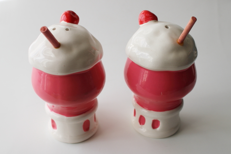 photo of vintage Japan ceramic salt and pepper shakers ice cream floats sundaes S&P #4