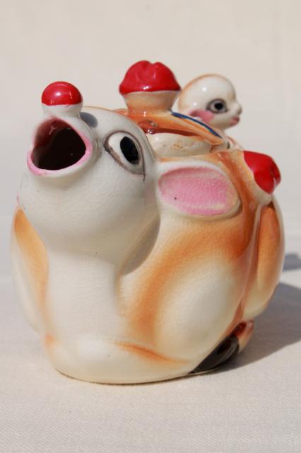 photo of vintage Japan ceramic teapot, Christmas Rudolph the red nosed reindeer china teapot #2