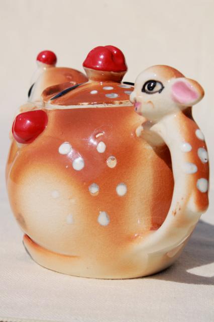 photo of vintage Japan ceramic teapot, Christmas Rudolph the red nosed reindeer china teapot #4
