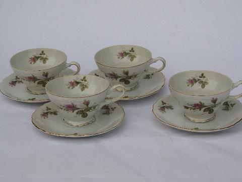 photo of vintage Japan china cups & saucers, old moss rose pattern porcelain #1