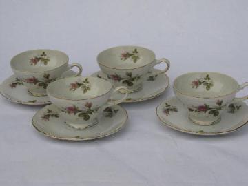 catalog photo of vintage Japan china cups & saucers, old moss rose pattern porcelain