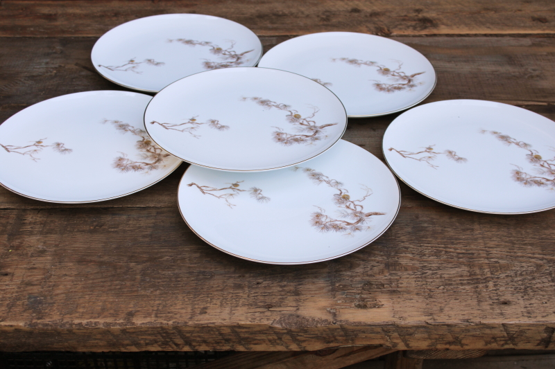 photo of vintage Japan china dinner plates Larchmont pine branches w/ cones, neutral rustic luxury winter holiday  #1