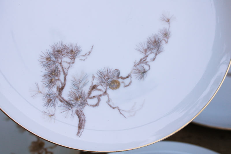 photo of vintage Japan china dinner plates Larchmont pine branches w/ cones, neutral rustic luxury winter holiday  #3