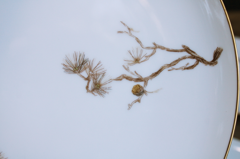 photo of vintage Japan china dinner plates Larchmont pine branches w/ cones, neutral rustic luxury winter holiday  #4