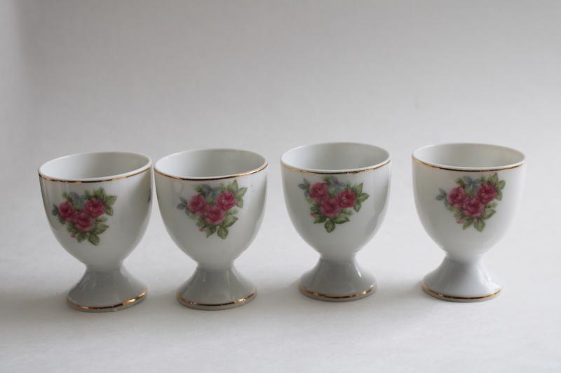 photo of vintage Japan china egg cups w/ pink rose pattern, pretty Easter eggs holders! #1