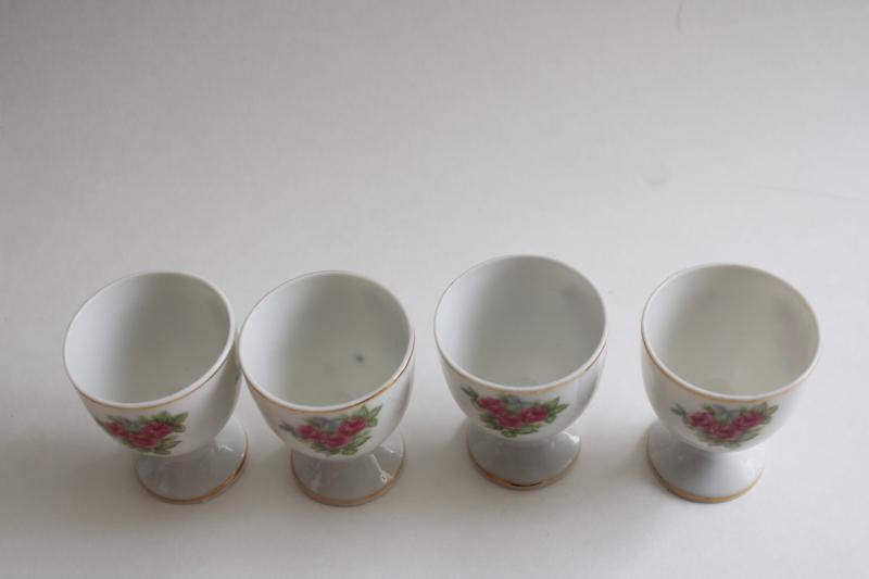 photo of vintage Japan china egg cups w/ pink rose pattern, pretty Easter eggs holders! #2