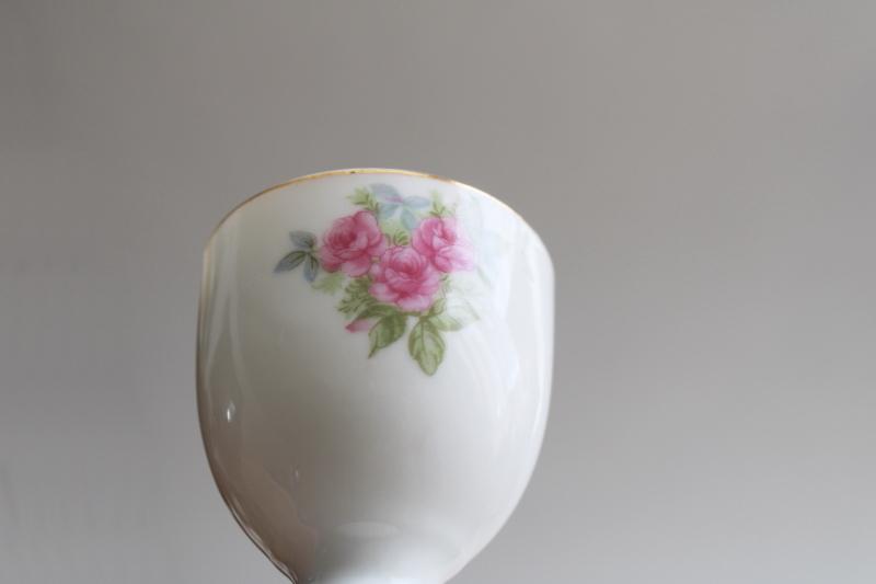 photo of vintage Japan china egg cups w/ pink rose pattern, pretty Easter eggs holders! #4