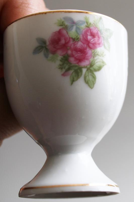 photo of vintage Japan china egg cups w/ pink rose pattern, pretty Easter eggs holders! #5