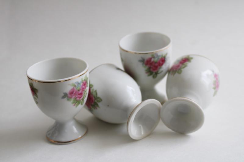 photo of vintage Japan china egg cups w/ pink rose pattern, pretty Easter eggs holders! #6