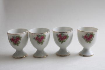 catalog photo of vintage Japan china egg cups w/ pink rose pattern, pretty Easter eggs holders!