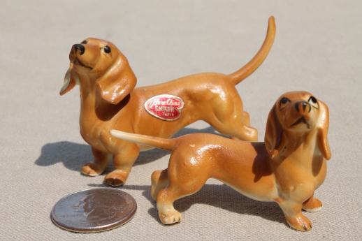 photo of vintage Japan china figurine miniatures, dachshund dogs tiny bone china animals #1