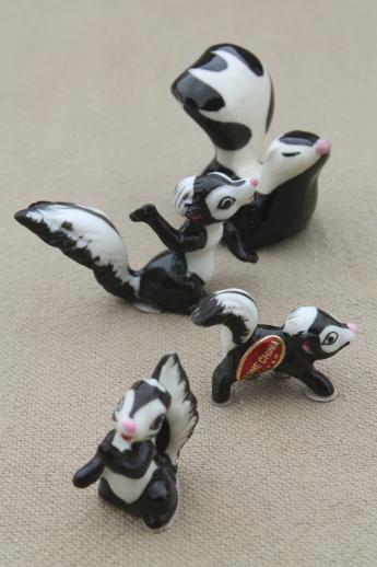 photo of vintage Japan china figurine miniatures, tiny bone china animals, family of skunks #1