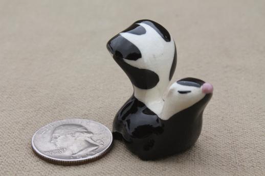 photo of vintage Japan china figurine miniatures, tiny bone china animals, family of skunks #2