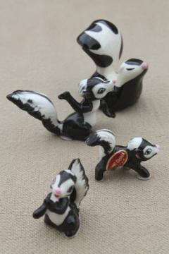 catalog photo of vintage Japan china figurine miniatures, tiny bone china animals, family of skunks