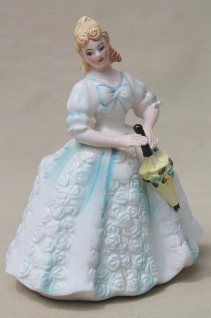 photo of vintage Japan china lady figurine, Cinderella blue & white pretty girl w/ parasol #1