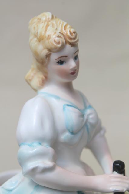 photo of vintage Japan china lady figurine, Cinderella blue & white pretty girl w/ parasol #7