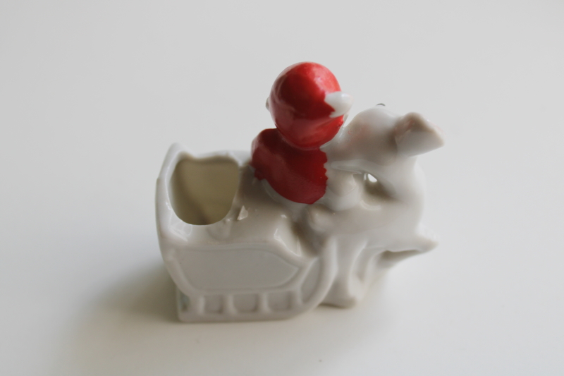 photo of vintage Japan china miniature, snow baby elf or Christmas pixie w/ Santa sleigh mica glitter  #3