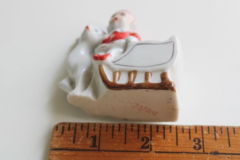 photo of vintage Japan china miniature, snow baby elf or Christmas pixie w/ Santa sleigh mica glitter  #4