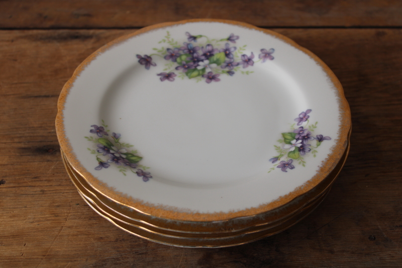 photo of vintage Japan china salad or dessert plates, violets floral porcelain, tea party dishes  #6
