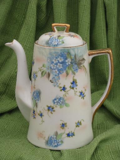 photo of vintage Japan china tea or chocolate pot and cups w/ hand-painted forget-me-nots #2