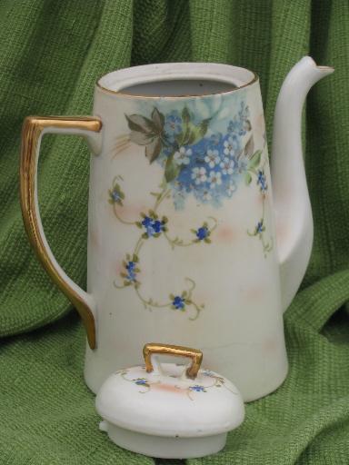 photo of vintage Japan china tea or chocolate pot and cups w/ hand-painted forget-me-nots #3