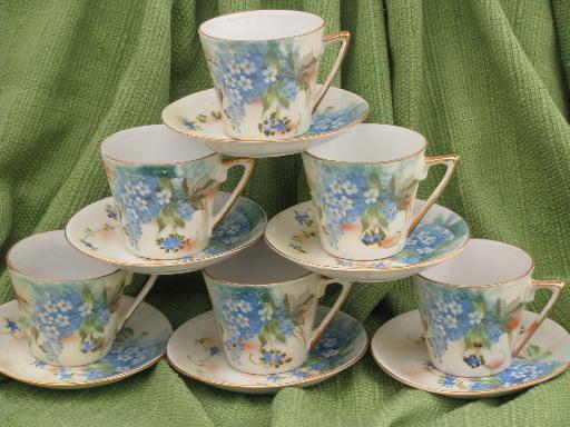 photo of vintage Japan china tea or chocolate pot and cups w/ hand-painted forget-me-nots #4