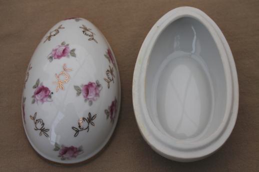 photo of vintage Japan china trinket box, Easter egg shaped porcelain box w/ pink roses #4