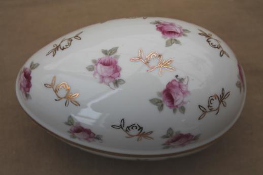 photo of vintage Japan china trinket box, Easter egg shaped porcelain box w/ pink roses #6