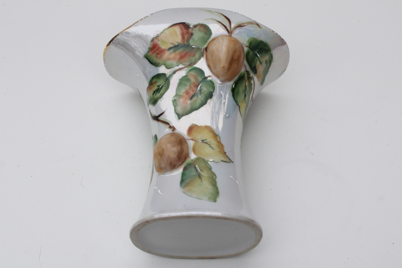 photo of vintage Japan china vase w/ walnuts & fall leaves, hand painted luster #2