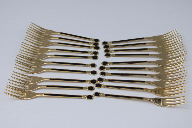 photo of vintage Japan cocktail forks party picks, art deco gold metallic w/ black, retro Hollywood style! #1