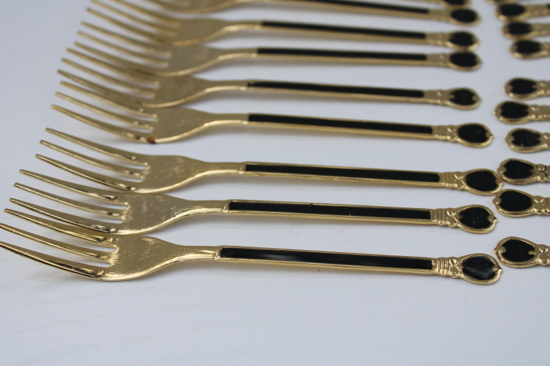 photo of vintage Japan cocktail forks party picks, art deco gold metallic w/ black, retro Hollywood style! #2