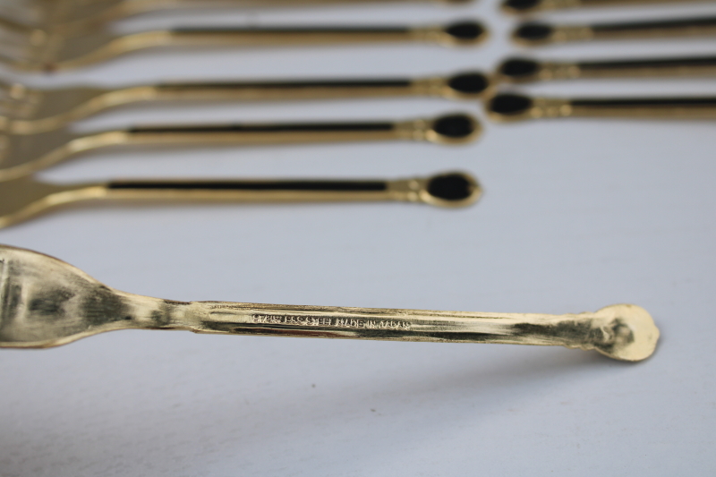 photo of vintage Japan cocktail forks party picks, art deco gold metallic w/ black, retro Hollywood style! #3