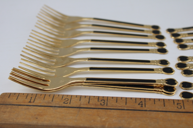 photo of vintage Japan cocktail forks party picks, art deco gold metallic w/ black, retro Hollywood style! #4