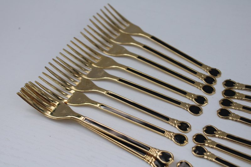 photo of vintage Japan cocktail forks party picks, art deco gold metallic w/ black, retro Hollywood style! #5