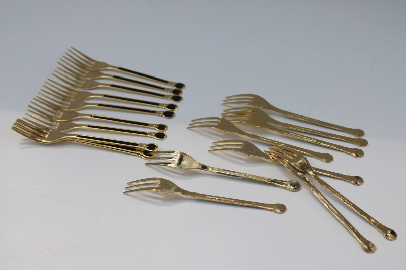 photo of vintage Japan cocktail forks party picks, art deco gold metallic w/ black, retro Hollywood style! #6