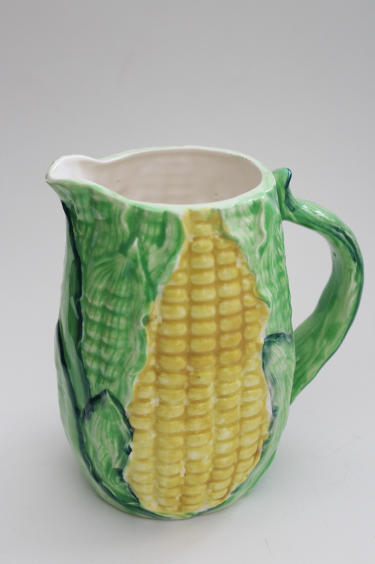 photo of vintage Japan cornware, hand painted ceramic sweet corn pitcher, Ucagco label #1