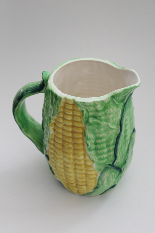 photo of vintage Japan cornware, hand painted ceramic sweet corn pitcher, Ucagco label #3