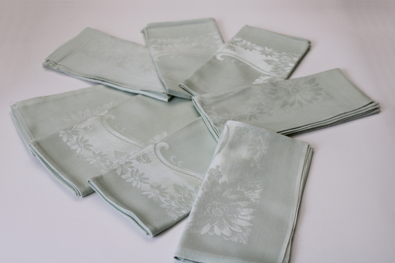 photo of vintage Japan cotton rayon damask napkins pale mint green, cloth napkin set #1