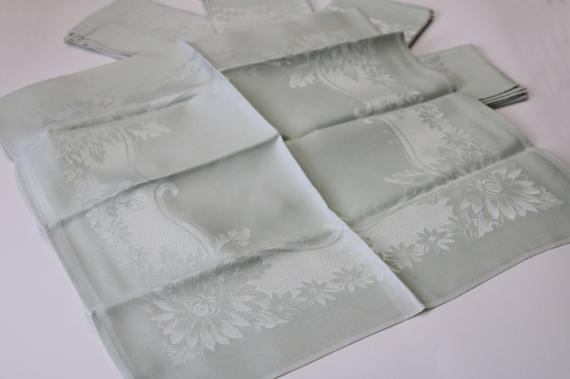 photo of vintage Japan cotton rayon damask napkins pale mint green, cloth napkin set #2