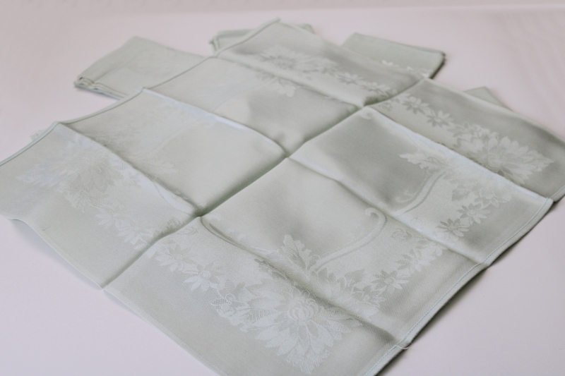 photo of vintage Japan cotton rayon damask napkins pale mint green, cloth napkin set #3