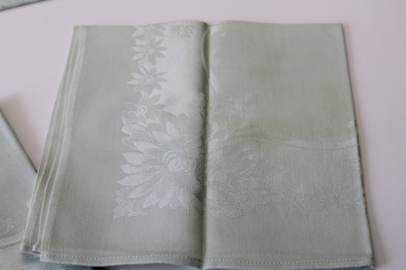 photo of vintage Japan cotton rayon damask napkins pale mint green, cloth napkin set #6