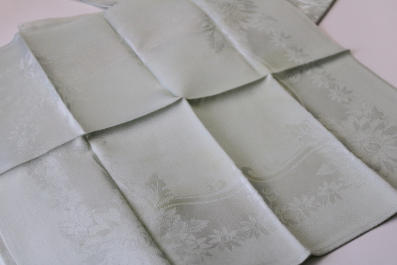 photo of vintage Japan cotton rayon damask napkins pale mint green, cloth napkin set #7