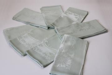 vintage Japan cotton rayon damask napkins pale mint green, cloth napkin set