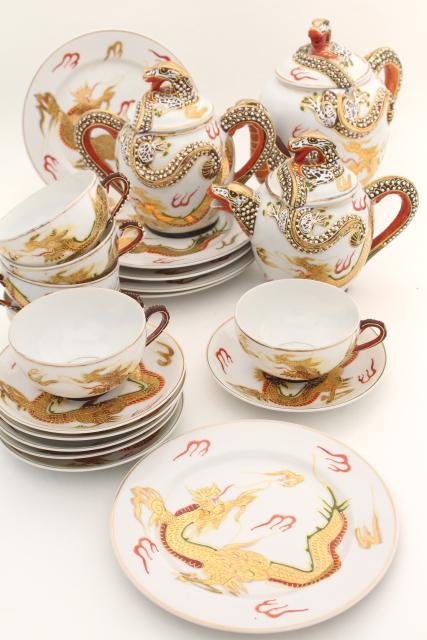 photo of vintage Japan dragonware china tea set, lithophane porcelain cups, plates, dragon teapot #1