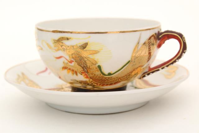photo of vintage Japan dragonware china tea set, lithophane porcelain cups, plates, dragon teapot #3