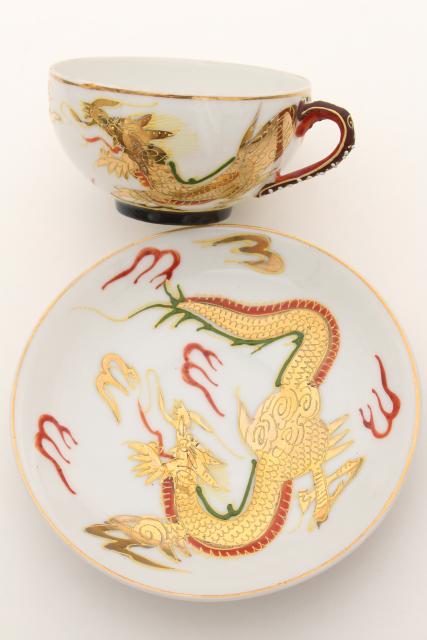 photo of vintage Japan dragonware china tea set, lithophane porcelain cups, plates, dragon teapot #4
